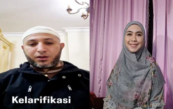 Kolase foto Syekh Ahmad Al Misry saat memberikan klarifikasi dan Oki Setiana Dewi yang disebut ikut mengungkap kembali kasus dugaan pelecehan seksual terhadap lima santri.