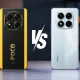 Perbandingan Poco X7 5G vs Redmi Note 14 Pro 5G dengan desain premium dan spesifikasi serupa.