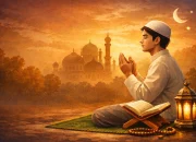 Ilustrasi niat puasa hari lahir seorang muslim yang sedang berdoa dan membaca bacaan niat puasa hari lahir lengkap arab latin dan artinya