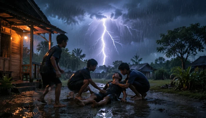 Pelajar 14 Tahun di Tapanuli Selatan Tewas Tersambar Petir Saat Mandi Hujan, Sempat Pingsan di Depan Rumah