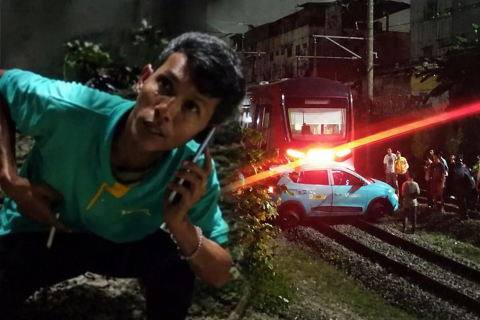 Sopir taksi Green SM tabrakan KRL Bekasi Timur dan mobil yang mogok di rel sebelum kecelakaan kereta terjadi di Bekasi Timur.