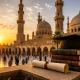 Ilustrasi lingkungan kampus dan masjid di Mesir sebagai destinasi Beasiswa Al Azhar 2026 dengan nuansa pendidikan Islam klasik dan internasional.