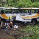 Bus rombongan pelajar kecelakaan di Toba saat melintas di jalur Lumbanjulu Kabupaten Toba Sumatera Utara.
