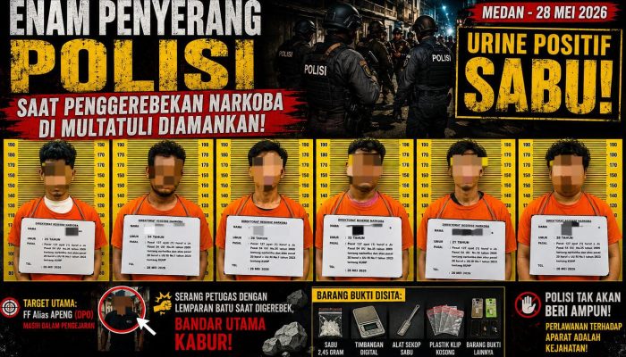 Enam Penyerang Polisi Saat Penggerebekan Narkoba di Multatuli Diamankan, Urine Positif Sabu