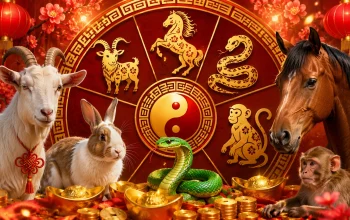 Ilustrasi shio paling beruntung 21 Mei 2026 dengan simbol astrologi China yang dikaitkan dengan keberuntungan, rezeki, dan hubungan asmara.