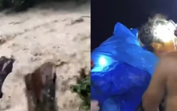 Sungai Kemaceak meluap di Lebong Bengkulu dengan arus deras saat kejadian pelajar hanyut