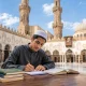 Ilustrasi pelajar sedang belajar serius mempersiapkan ujian sebagai bagian dari Tips Lolos Beasiswa Al Azhar 2026.