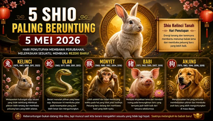 5 Shio Paling Beruntung 5 Mei 2026: Saat Melepaskan Justru Membawa Keberuntungan Besar