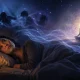 Ilustrasi wanita mengalami sulit tidur malam hari meski tubuh terlihat lelah di kamar tidur.