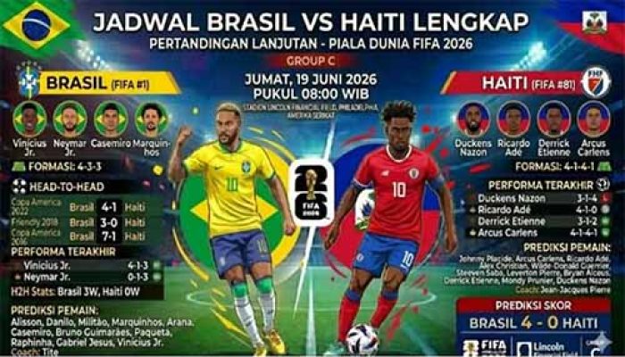 Prediksi Skor Brasil vs Haiti di Piala Dunia 2026: Tim Samba akan Bantai Haiti Sambil Menari di Philadelphia