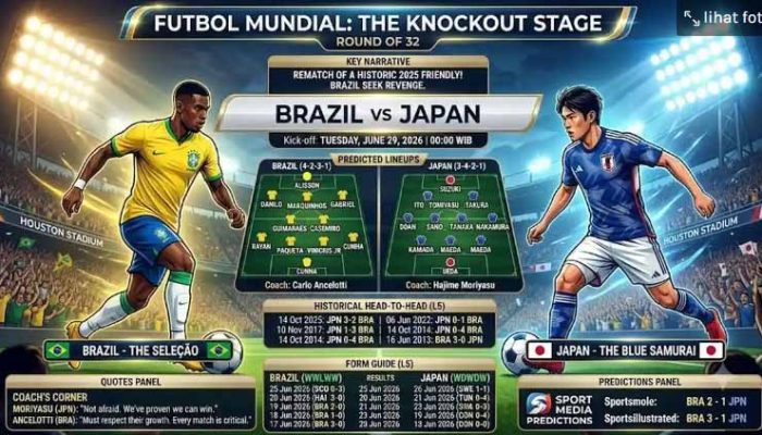 Prediksi Skor Brasil vs Jepang di Babak 32 Besar Piala Dunia 2026: Samurai Biru Siap Bertarung dengan Timnas Tango