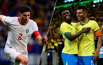 Pemain Maroko dan Brasil dalam foto kolase menjelang laga Brasil vs Maroko di Piala Dunia 2026.