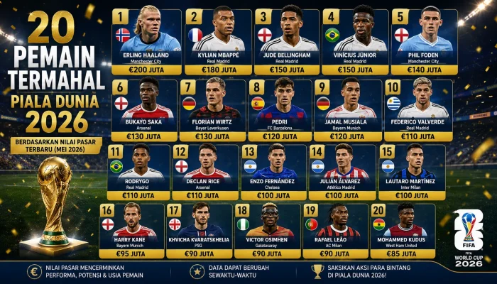 Daftar 20 Pemain Termahal di Piala Dunia 2026, Lamine Yamal dan Haaland Paling Mahal
