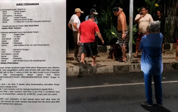 Surat perdamaian kasus Jaka Jannes Malau berdampingan dengan dokumentasi lokasi pengeroyokan maut di Pematangsiantar yang menewaskan korban.