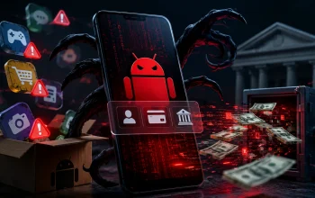 Ancaman keamanan siber berupa malware Rokarolla Android yang dapat menyusup ke perangkat melalui aplikasi palsu dan mencuri data pribadi pengguna.