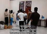 Tangkapan layar unggahan Facebook Angel Samosir mengenai kendala kepulangan kontingen Pesparawi Sumatera Utara dari Manokwari, Papua Barat.